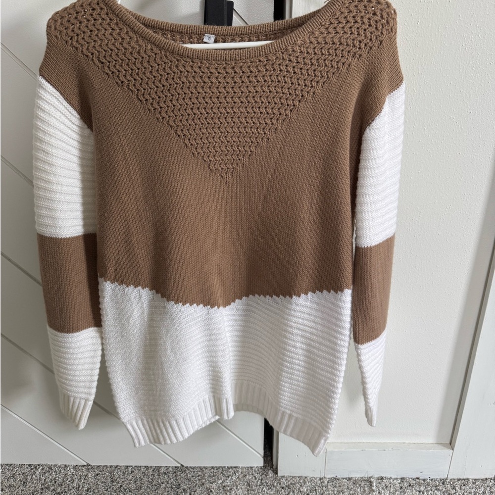 Brown and White Women's Sweater